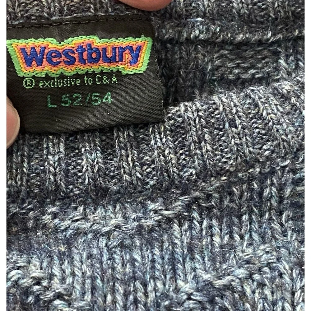 Vtg Westbury Alpaca Sweater Blue Mens Large Grandpa Academia Made in Switzerland